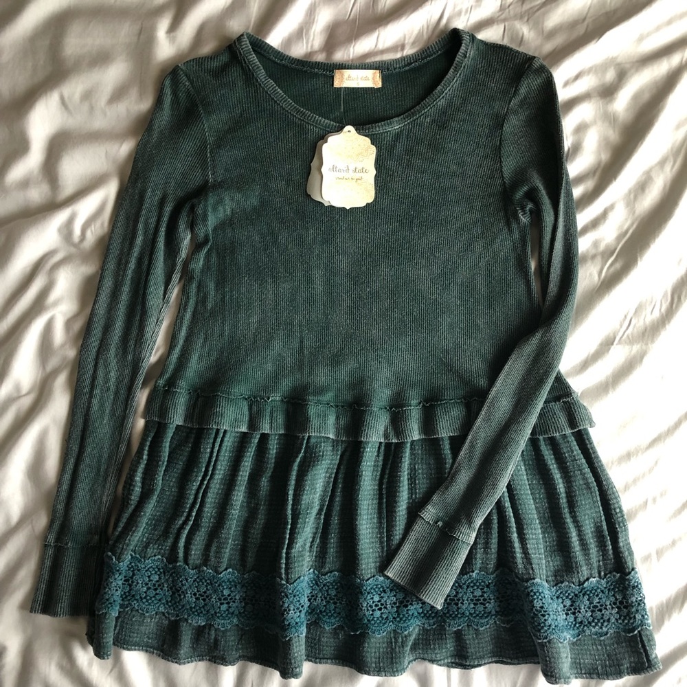 ALTAR’D STATE Waffle Peplum Long Sleeve Sweater